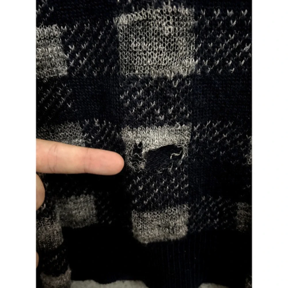 J Crew Sweater Mens Medium‎ Blue Gray Check Linen Wool Alpaca Long Sleeve Adult